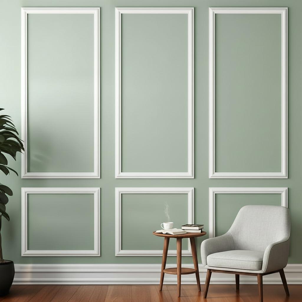 6 Frame Peel and Stick Wall Molding Kit, Wainscoting Panels kit for Walls, PreCut Wall molding 54x24 Inch, Easy Install Wall Wainscoting & Picture Frame Molding for Living Room, Bedroom, Home Decor