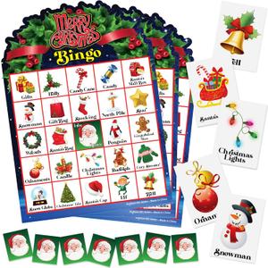 2 x ArtCreativity Christmas Bingo Game - 30 Players Kids Christmas Bingo - Holiday 30 Player Cards for Family Game Night - Christmas Games for Classroom