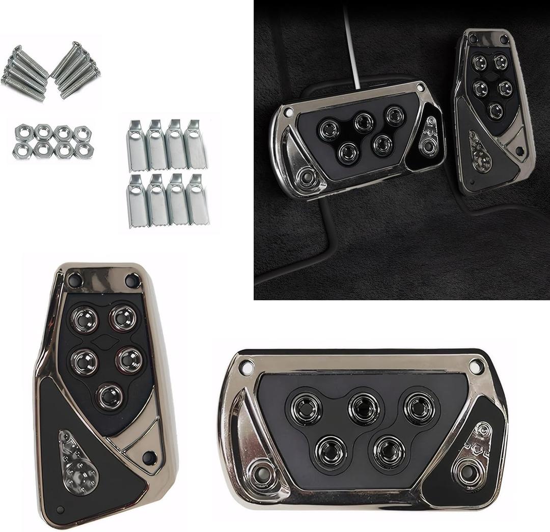 2 PCS Car Pedal Covers, Automotive Brake and Accelerator Pedal Pad, Anti-slip No Drilling Vehicle Foot Treadle, Universal Automatic Transmission Brake Pedals Kit, for Most Cars (Black)