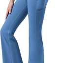 Stelle Girl's Flare Leggings with Pockets High Waisted Bootcut Yoga Pants Kids Dance Bell Bottoms Leggings (10-11 Years, Blue)