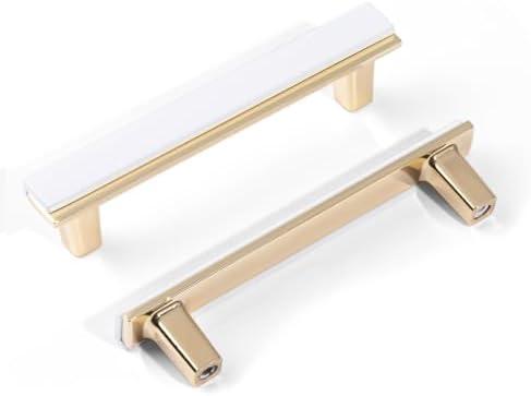 15 Pack Gold Cabinet Pulls White and Gold Cabinet Handles White Kitchen Dresser Drawer Cabinet Hardware for Cupboard 3-3/4inch(96mm) Center to Center