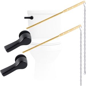 Hygie Rinse 2PCS Black Metal Toilet Handle Lever Flush Replacement, Universal Front Mount Toilet Handle with Stainless Steel Flapper Chains, Toilet Repair Kit