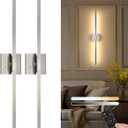 Rayogale 32 Inch Rechargeable Battery Operated Wall Sconce Set of Two, Cordless 3000K/4500K/6000K Dimmable Timer, Remote Touch Control USB-C Charging 360° Rotation for Living Room Sand Nickel