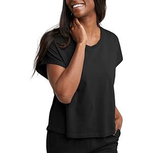 Hanes Comfortblend Women's Originals Twisted Neck T-Shirt, Short-Sleeve Cotton Tee, Boxy Fit, Black M