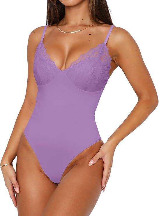 PINKMSTYLE Women 2025 Sexy Lace Cami Bodysuits Backless Non See Through Slim Fit Summer Going Out Tops
Purple Medium
