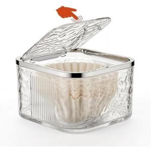 Acrylic Coffee Filter Holder with Push-Button Lid, Large Capacity Coffee Pod & Paper Filter Storage Organizer, Reusable Kitchen Countertop Dispenser for Coffee Bar (white)