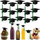 Qunclay 30 Pieces Mini Graduation Cap Plastic Grad Cake Wine Bottle Cover Toppers for Graduation Party Decorations (Black,Green)