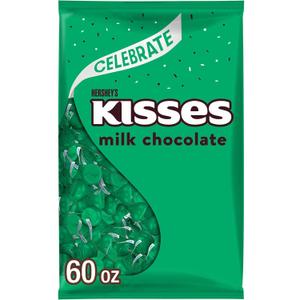 HERSHEY'S KISSES Milk Chocolate Candy Bulk Bag, Green Foils, 60 oz | Hershey Kisses Bulk in Green Foils, Kosher and Gluten Free, Individually Wrapped for Candy Dishes, Buffets, and Parties 60 oz (EXP 01/31/27)