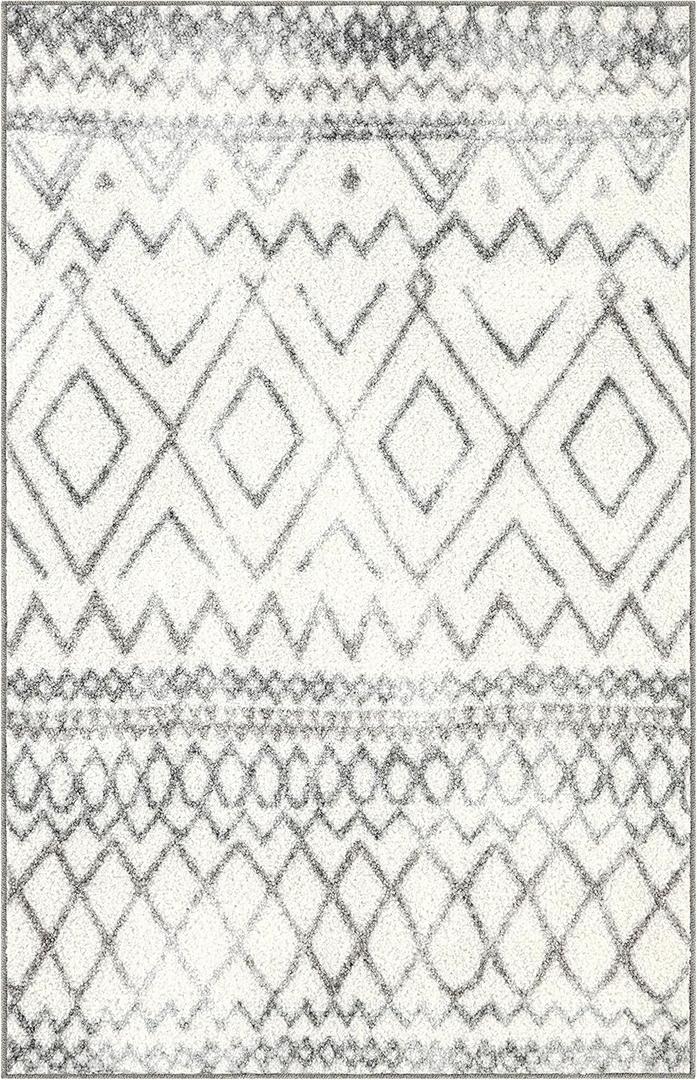 Maples Rugs Abstract Diamond Modern Distressed Kitchen Rugs Non Skid Accent Area Floor Mat [Made in USA], 3'10" x 2'6", Neutral