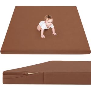 Waterproof Baby Play Mat for Floor 1.3" Thick Memory Foam 59 * 59 Cushion Playpen Playmat Tummy Time Nursery Rug Pad Mattress Create Soft & Safe Area for Infants, Toddler, Kids, Chestnut