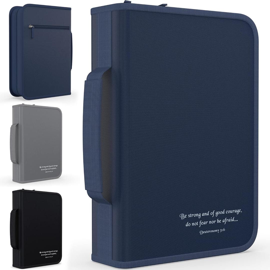 DEHITE Bible Cover Case for Men — Bible Cover for Men and Women – Large Size – Fits Book 7 x 10.1 x 1.9 – Pen Slots – Zippered Pocket – Premium Fabric – Blue Christian Gift