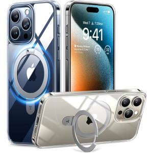 TORRAS Magnetic Ostand for iPhone 15 Pro Max Case, Military Grade Drop Tested Compatible with MagSafe Build in Kickstand Clear Slim Hard Back Soft Edge Anti-Fingerprint 6.7" 2023, Clear