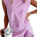 KevaMolly Womens Travel Outfits Summer Lounge Set Two Pieces Mineral Wash Cotton Tank Top Lined Split Athletic Skirt Set, Large, Orchid Petal