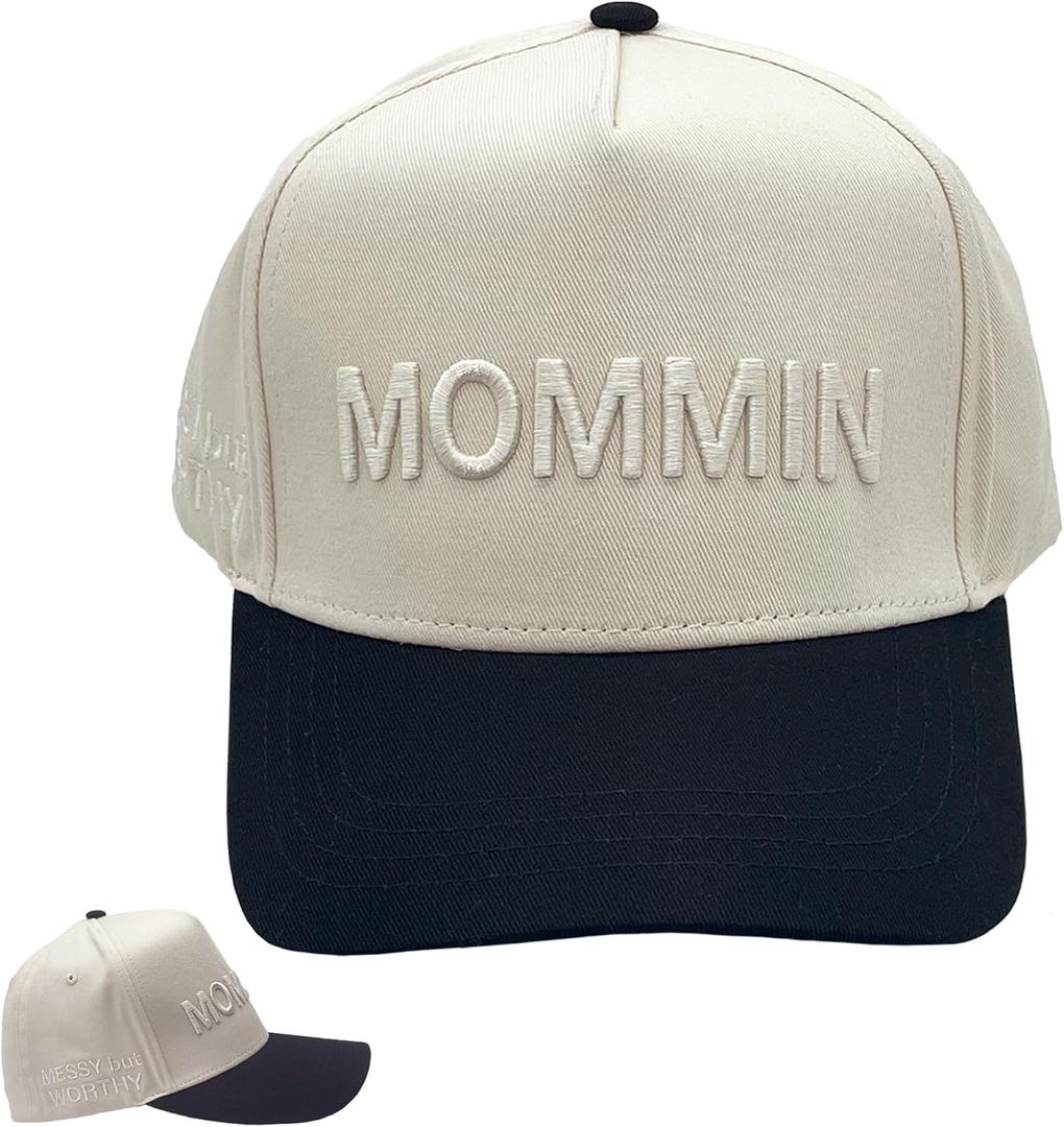 Mommin Hat for Women Messy But Worthy Embroidered Baseball Cap, New Mom Gift Mama Hat Cotton