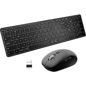 Wireless Bluetooth Keyboard and Mouse Combo (USB + Dual BT) | , Multi-Device Slim Keyboard and Mouse Set Compatible for Windows, Mac,PC Laptop iPad Tablet - QWERTY