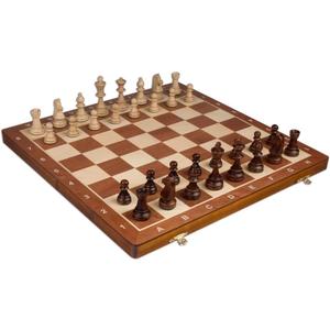 Wegiel Handmade European Professional Tournament Chess Set - Wooden 21 Inch Folding Board with Felt Base & Hand Carved Chess Pieces - Compartment Inside The Board to Store Each Piece, Medium, Small