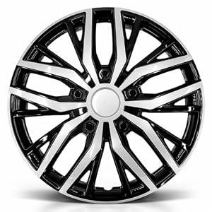 14-Inch ABS Hubcaps with Steel Rings & Adjusters, Patented Design, Universal Fit, Set of 4 Wheel Covers (Silver-Black)
