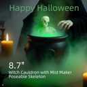 Witch Cauldron with Mist Maker Poseable Skeleton & Splash Guard - Halloween Decorations Indoor - Spooky Hocus Pocus Party Decor for Home, Table, Mantel (Halloween Cauldron)