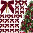 24 Pcs Burgundy Velvet Bows for Christmas Tree,Dark Red Velvet Bows Ornaments Christmas Tree Bow for Gift Wrapping Door Vintage Garland Wreath,Rustic Holiday Decor-1" Wide,3.5 x 3.5 Inch