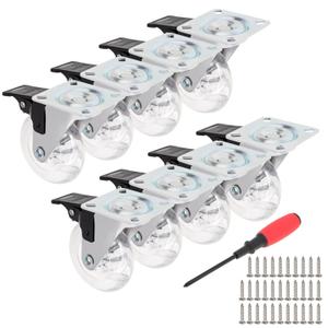 3 Inch Caster Wheels Set of 8, Crystal Swivel Casters with Brake for Carts/Cabinet/Dressers/Bench, with 360 Degree Top Plate, No Noise Locking Castors (3 Inch - Brake, 8)