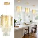 9.6in Gold Pendant Light with K9 Crystals, 3-Light Modern Pendnant Lighting Fixture Small Hanging Ceiling Lamp Chandelier for Kitchen Island Dining Room Bedroom Entryway Foyer