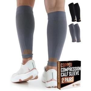 Doctor's Select 2 Pairs Copper Calf Compression Sleeve - Leg Compression Sleeves for Women & Men, Shin Splint Relief, Large-X-Large