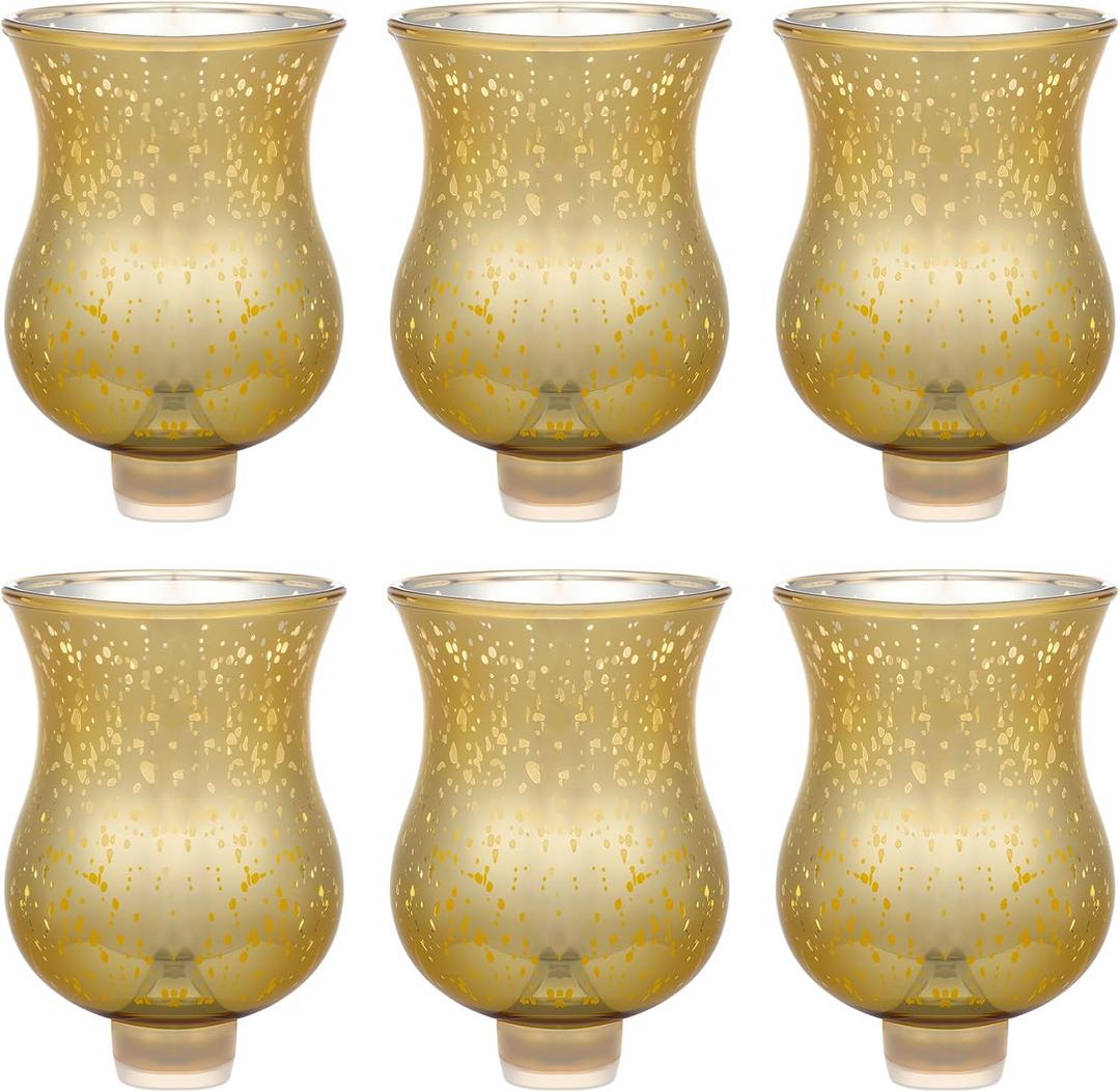 VIHOSE Bulk Set of 6 Gold 3.5" Peg Votive Holders with Rubber Gasket Glass Wholesale Candelabra Hurricane Glass Shades Votive Candleholder Cups for Stylish Home Decor