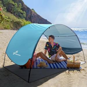 Sportneer Beach Tent Sun Shelter: UPF 50+ UV Protection Beach Canopy Tent Sun Shade for 2-3 Person, Easy Set Up Beach Tent Canopy with 8 Wind Ropes and 12 Ground Stakes for Beach, Size 96.5''x55.7''