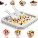Rolled Ice Cream Maker Kit, DIY Ice Cream Roll Tray with 2 Scrapers, No Electricity Required, Stainless Steel Freezing Plate for Rolled Ice Cream, Frozen Yogurt, Sorbet (White)