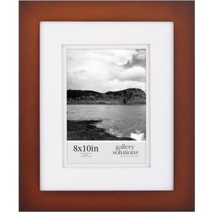 Gallery Solutions - 8"x10" Flat Walnut Frame - Rectangular Tabletop or Wall Mount - For 5"x7" Pictures - Premium Walnut Wood with Double White Mat - Versatile-Elegant For Home or Office Dcor - Traditional Photo Frame