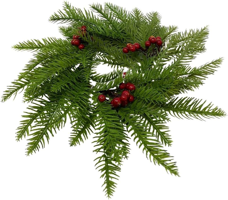 GERSON Evergreen Holly Berries Candle Ring, 12 inches, Fits 4 Inch Candle, Plastic