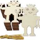 30 Pieces Unfinished Robot Wood DIY Crafts Cutouts Wooden Robot Shaped Hanging Ornaments with Hole Hemp Ropes Gift Tags for Home Party Decoration Craft Project