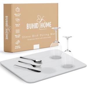 Stone Dish Drying Mat for Kitchen Counter - Absorbent Diatomaceous Earth Stone Dish Drying Mat, Fast Dry, Non-Slip & Heat Resistant Stone Mat - White Stone Mat for Kitchen 23.62x15.35''