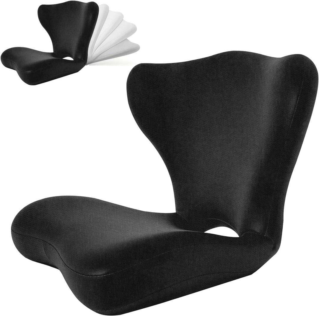 Adjustable Backrest Memory Foam Lumbar Support Pillow,Back Support Cushion for Office Chair,Home, Meditation on Floor,Lower Back Pain Relief,Posture Corrector,Removable Washable Cover(BLACK)