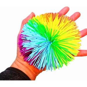4.5Inch Large Rainbow Stringy Ball Silicone Bouncing Fluffy Jugging Ball,Monkey Stress Ball (Rainbow)