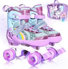 Rainbow Toddler Roller Skates - Size 10C -13C Adjustable | Light Up Quad Skates for Girls & Boys Beginners Aged