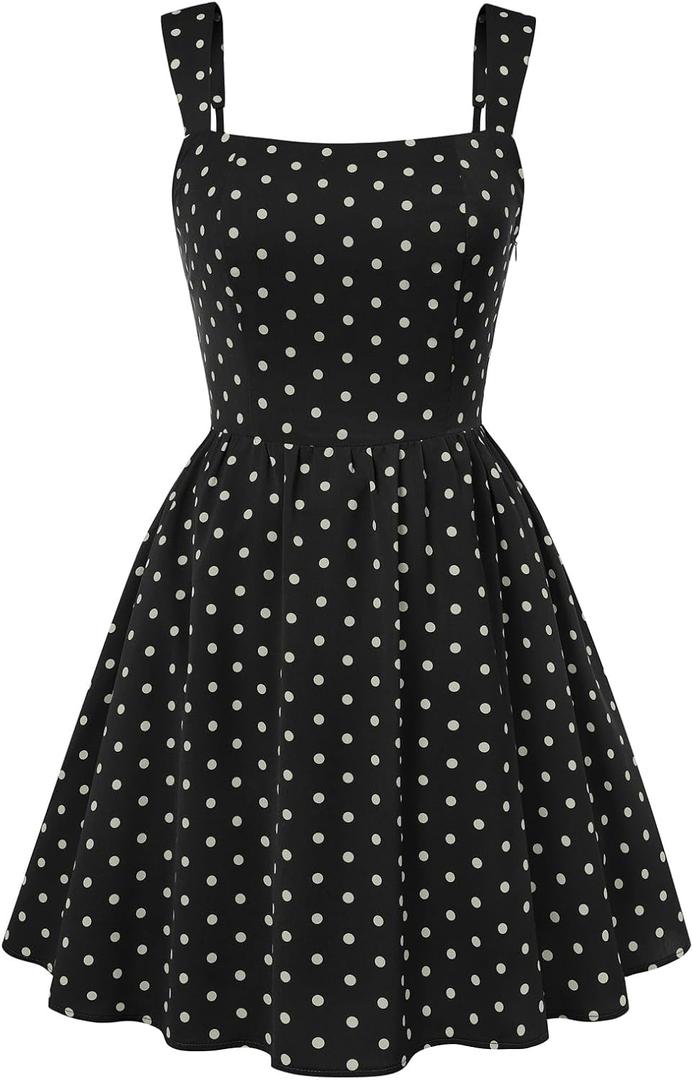 Belle Poque Womens Short Black Dress Vintage Polka Dot Dress Homecoming Graduation Flowy Swing A Line Dresses M, Black