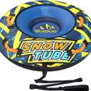 47'' Heavy Duty Snow Tube with Premium Canvas Cover and 4 Foam Filled Handles, Inflatable Snow Sled for Kids and Adult, Thickened Hard Bottom Snow Tubes for Winter Outdoor Fun Sledding