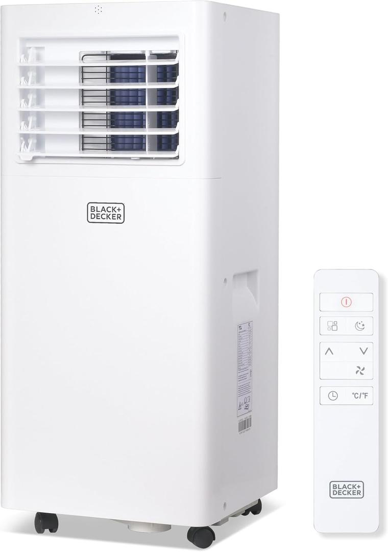 BLACK+DECKER Portable Air Conditioner, 8,500 BTU (5,100 BTU SACC) for Rooms Up To 350 Sq. Ft., Portable AC with Full Function Remote Control & Window Kit, BPACT05SM, White