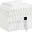 Bedsure Electric Blanket Twin - Thick Striped Flannel Electric Blanket, Heating with 10 Time Settings, 6 Heat Settings, and 8-Hour Timer Auto Shut Off, Gift for Grandma (62x84 inches, White)