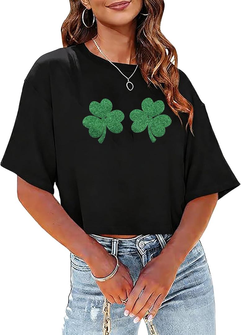 St Patricks Day Shirts Women Pattys Day Crop Top Shamrock Tshirt Lucky Short Sleeve Tops,MEdium