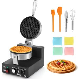 Dyna-Living Commercial Waffle Maker, 1200W Electric Waffle Iron Non-Stick Restaurant Waffle Maker, 122-572 Temp Adjustable Commercial Waffle Maker Machine for Restaurant, Hotel, Kitchen