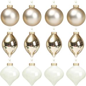 Zomiboo 12 Pcs Gold Glass Christmas Ball Ornaments Set 3.15" Hanging Shatterproof Glass Bulbs for Christmas Tree Baubles Bulk for Holiday Xmas Tree Decorations Gifts
