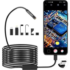 1920P Snake Inspection Borescope, Pancellent Type C Endoscope, Scope Camera with 8 LED Lights for Android and iOS Smartphone, iPhone, iPad, Samsung (16.5 FT/5M)
