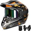 Yesmotor Youth Kids Motocross Helmet Full Face Motorcycle Dirt Bike Off-Road Mountain Bike BMX MX ATV Helmet with(Gloves Goggles Mask) 4Pcs Set - DOT Approved (Orange,L)