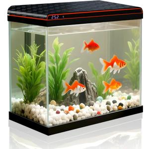 5 Gallon Fish Tank, Glass Aquarium Starter Kits, Self-Cleaning Water Pump & 3-Color Light with Water Temperature Detection for Betta Shrimp Guppy Jellyfish Goldfish Beta, Gift for Room Decor Kid