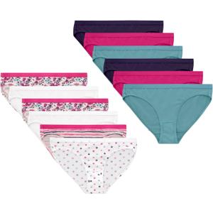 Hanes Girls' Cotton Stretch Underwear (6, Purple, Blue, Pink, Floral Print, Stripe Print, Dot Print)