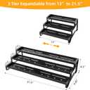 3-Tier Spice Rack Organizer, 13"-21.5" Expandable Spice Organization Shelf, Metal Seasoning Organizer for Kitchen Countertop or Pantry, Slip-Resistant Design for Jars and Bottles, Black