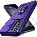 Janmitta Compatible with Samsung Galaxy A35 5G Case Built in Slide Camera Lens Cover+Screen Protector+Finger Ring Holder Kickstand,Heavy Duty Shockproof Full Body Phone Cover,2024 Purple