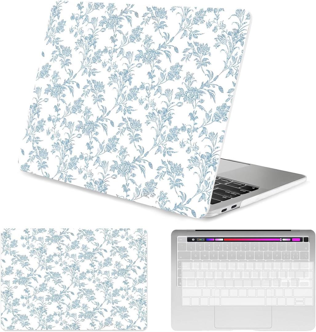 Seorsok Compatible with MacBook Pro 13 inch Case M2 2023,2022,2021-2016 A2338 M1 A2251 A2289 A2159 A1989 A1708 A1706,Elegant Sage Blue Flower Plastic Hard Shell Case & Keyboard Cover,Blooming Floral